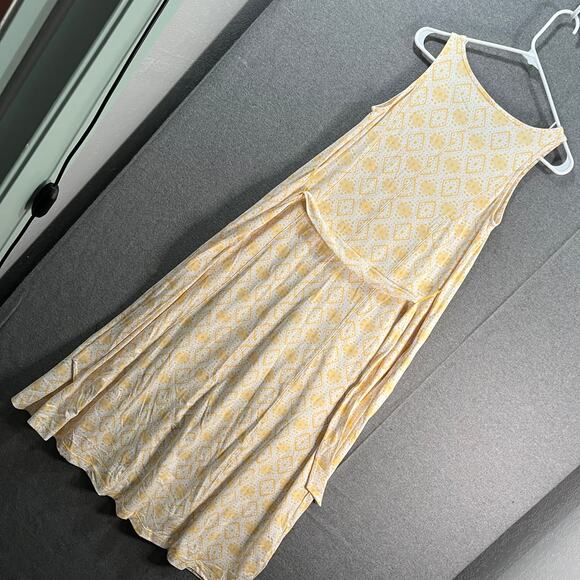 Cuddl Duds Petite Flexwear Paneled Maxi Dress Yellow Eyelet, Petite Small - Picture 2 of 11